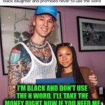 Funny | I'M BLACK AND DON'T USE THE N WORD, I'LL TAKE THE MONEY RIGHT NOW IF YOU NEED ME TO DO THAT VOICE OVER REAL QUICK. | image tagged in funny,hello,black,white,human stupidity,shut up and take my money | made w/ Imgflip meme maker