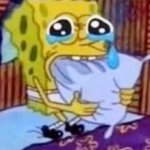spongebob biting on pillow