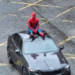 spiderman on car