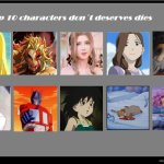 top 10 characters that don't deserve to die | image tagged in top 10 characters that don't deserve to die,movies,anime,jim henson,videogames,the little mermaid | made w/ Imgflip meme maker