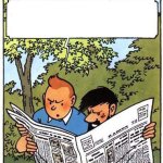 Haddock and Tintin reading newspaper