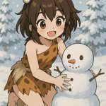 cute anime cave girl building a snowman meme