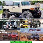 Funny | JEEP WRANGLER IS THE FACTORY ROCK CRAWLER KING SO NO NEED TO PLACE ON HERE. BUT CAN YOU EXPLAIN TO ME WHY THE VEHICROSS DIDN'T COME OUT IN MASS NUMBERS THEN OR REMADE RIGHT NOW?? | image tagged in funny,factory,sport,truck,why,explain | made w/ Imgflip meme maker
