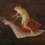 Frog riding snail