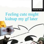My lil announcement | Feeling cute might kidnap my gf later | image tagged in my lil announcement | made w/ Imgflip meme maker
