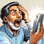 a middle aged man holding his phone with one hand and his other