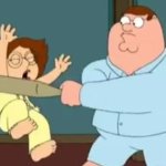 Peter hits Meg with a bat