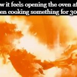Check on the food is the last thing you'll ever hear | Gow it feels opening the oven after you've been cooking something for 30 minutes: | image tagged in gifs,funny,meme,memes,funny meme,relatable | made w/ Imgflip video-to-gif maker