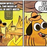 This is Fine (Blank) | I'LL JUST DO IT LATER. ME, SITTING IN A ROOM WITH A PILE OF DIRTY DISHES, TWO WEEKS OF LAUNDRY, AND A SINK FULL OF DIRTY WATER. | image tagged in funny memes,memes,fun,relatable,relatable memes,meme | made w/ Imgflip meme maker