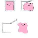 pink blob in box but he escapes the box