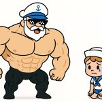 Muscular captain and weak sailor