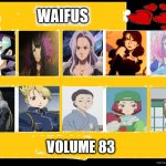 waifus volume 83 | VOLUME 83 | image tagged in waifus blank volume,volume 83,anime,top 10 waifus,fullmetal alchemist,magical | made w/ Imgflip meme maker