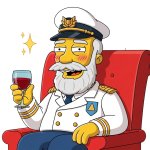 Captain enjoying a glass of wine on sofa