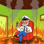calm captain in burning ship