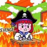 angry pirate in burning ship