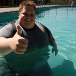 Fat Guy In Pool In TShirt Thumbs Up