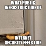 ... | WHAT PUBLIC INFRASTRUCTURE OF; INTERNET SECURITY FEELS LIKE | image tagged in cheetos door lock | made w/ Imgflip meme maker
