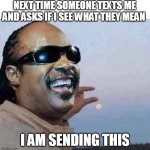 Next time someone texts me and asks if I See what they mean | NEXT TIME SOMEONE TEXTS ME AND ASKS IF I SEE WHAT THEY MEAN; I AM SENDING THIS | image tagged in stevie wonder,funny,text,see,sun | made w/ Imgflip meme maker