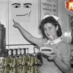 1950's waitress... and whatnot. | image tagged in old-time diner waitress pointing at sign | made w/ Imgflip meme maker