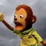 Monkey puppet raising hand