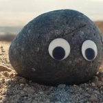 Stone with googly eyes