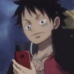 Luffy looking at his phone