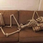 Skeleton on sofa