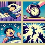 Someone snoozing alarm → jumps up when they realize they’re late