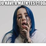 Billie Eilish crying | YOU HAVE A MATH TEST TODAY | image tagged in billie eilish crying | made w/ Imgflip meme maker
