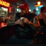 red hat maga sad drinking beer