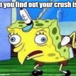 I found out that my crush is gay | when you find out your crush is gay | image tagged in memes,mocking spongebob,funny | made w/ Imgflip meme maker