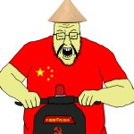 Chinese soyjak riding mobility scooter