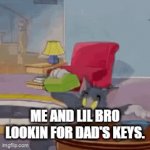 WE'RE LATE | ME AND LIL BRO LOOKIN FOR DAD'S KEYS. | image tagged in gifs,funny,relatable,memes,cats | made w/ Imgflip video-to-gif maker