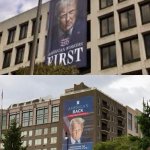 Trump photos on buildings