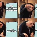 Making Stop-Motions | MAKE A MOVIE AND POST IT TO YOUTUBE; BUY DIECAST CARS AND LEGO SETS; VIDEO DOESN'T DO WELL; VIDEO DOESN'T DO WELL | image tagged in i sit on the toilet,stop motions,movies,youtube | made w/ Imgflip meme maker