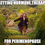 Perimenopausal LOTR | GETTING HORMONE THERAPY; FOR PERIMENOPAUSE | image tagged in samwise running lotr,perimenopause | made w/ Imgflip meme maker