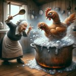 Nonna contro brodo di pollo vivo