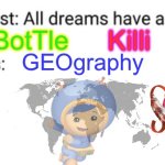 Team Umizoomi meme | BotTle; Killi; GEOgraphy | image tagged in psychologist all dreams have a meaning,team umizoomi,puns,funni | made w/ Imgflip meme maker