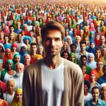 a white person surrounded by color people