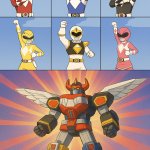 6 power rangers forming megazord
