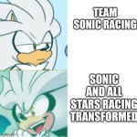 Silver drake template | TEAM SONIC RACING; SONIC AND ALL STARS RACING TRANSFORMED | image tagged in silver drake template | made w/ Imgflip meme maker