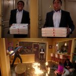 Pizza guy enters