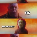 Thanos Gamora What did it cost | DID HADJAR GET A PODIUM? YES; WHAT DID IT COST? LANDO'S CHAMPIONSHIP | image tagged in thanos gamora what did it cost | made w/ Imgflip meme maker