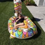 sloth | WHEN THEY MAKE; SLOTH A VIRTUE | image tagged in kid in inflatable llama | made w/ Imgflip meme maker