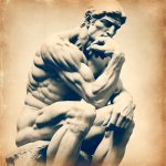 a classic thinking guy statue