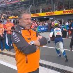 Isack hadjar running away from Zak brown