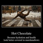 Hot Chocolate | Hot Chocolate | Because hydration and health look better covered in marshmallows | image tagged in funny,demotivationals | made w/ Imgflip demotivational maker