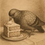 Pigeon eating cake