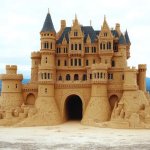 Majestic Sandcastle: a Fairytale on the Beach Stock Illustration