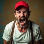 angry white man in red hat